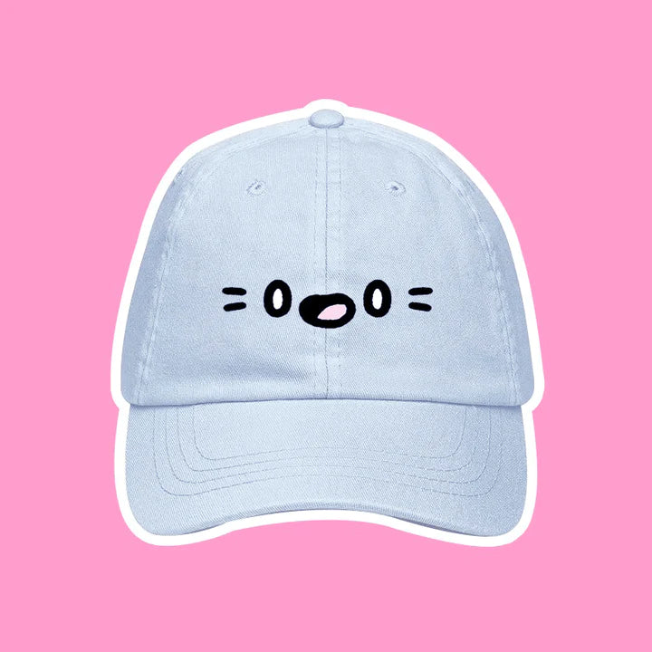 Embroidered Blue Cat Face Dad Cap